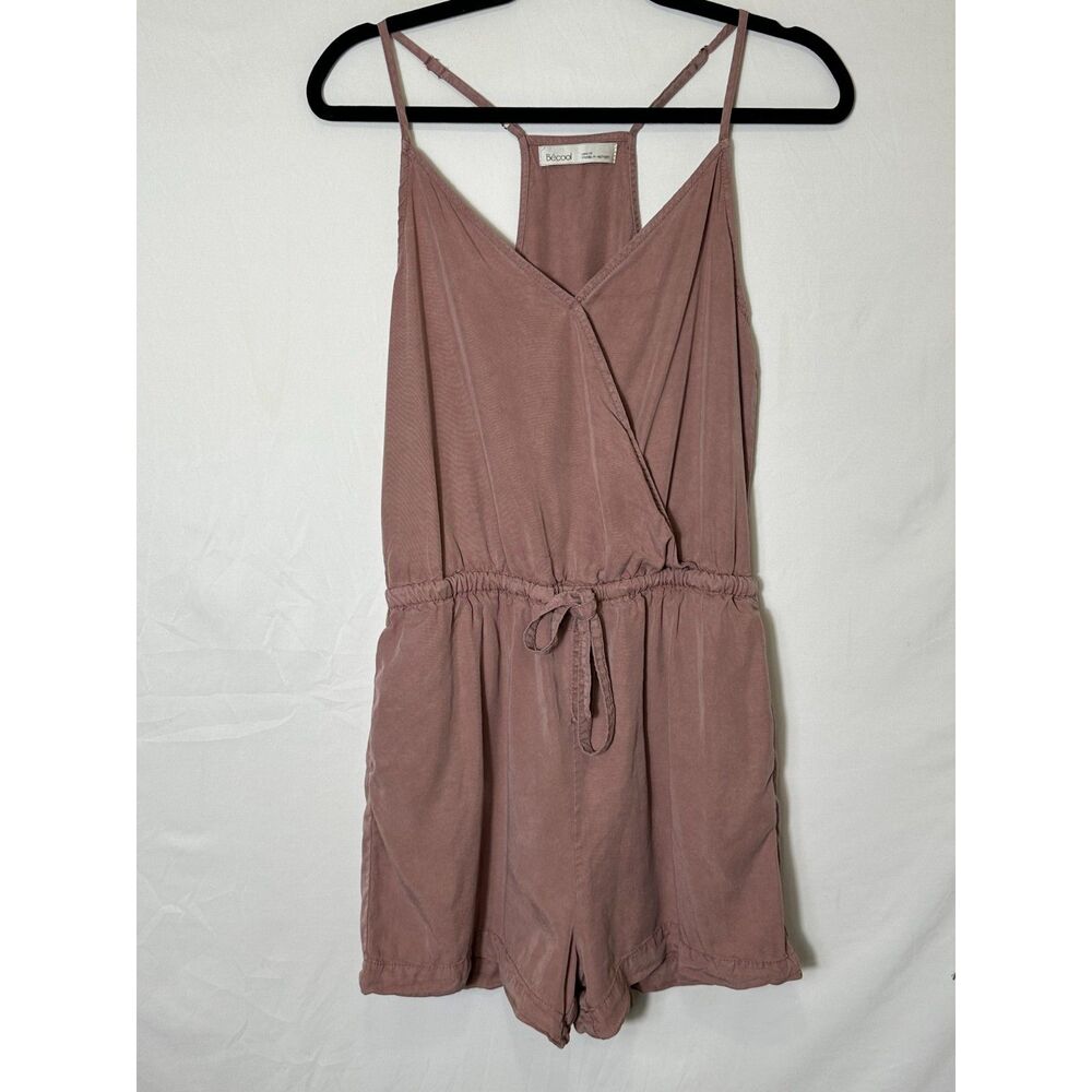 Becool Women's Mauve Faux Wrap Racerback Romper With Pockets Junior Size M